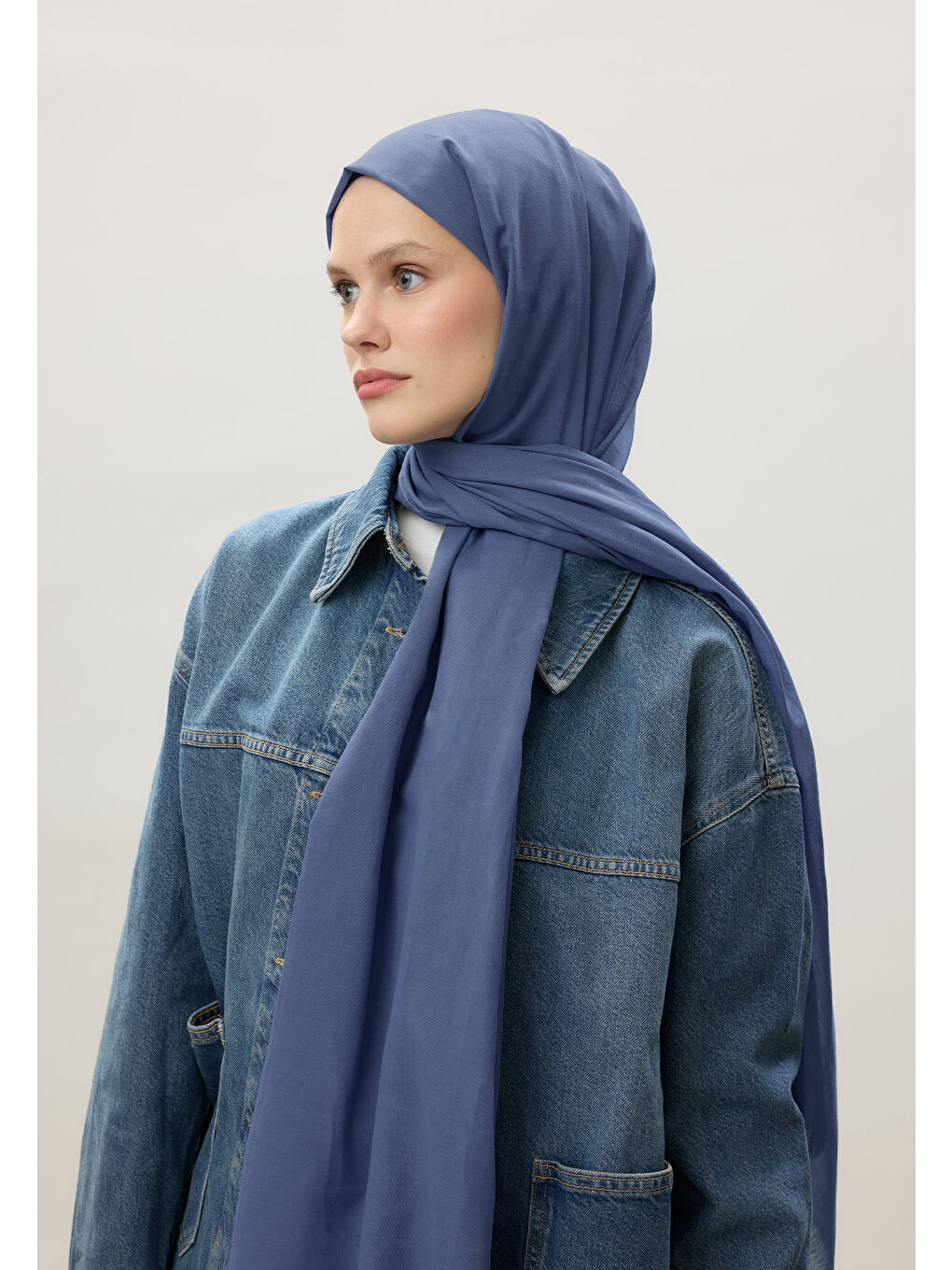 İnce Pamuk Vual Şal Jean Mavi-1