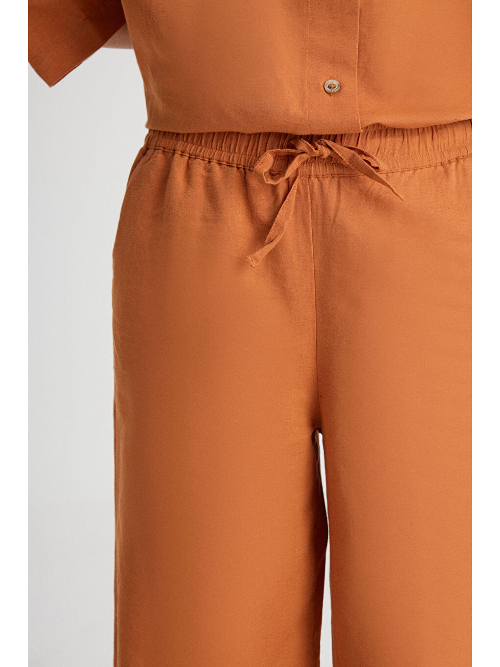 Loose Fit Rahat Kesim Normal Bel Geniş Paça Kahverengi Pantolon-2