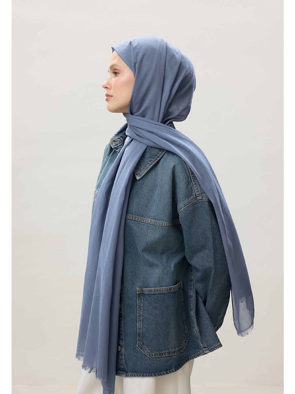 İnce Pamuk Vual Şal Jean Mavi-2