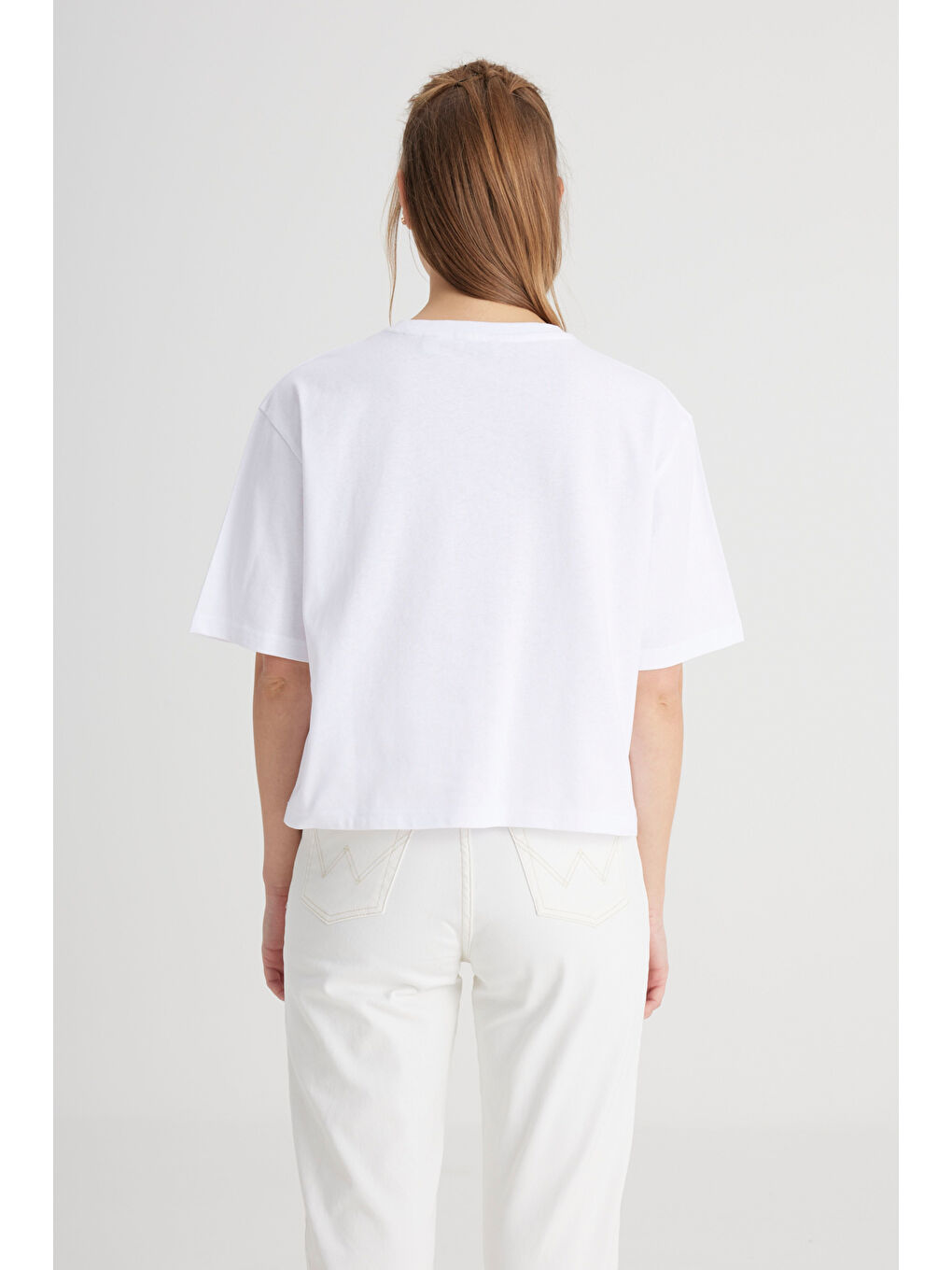 Relaxed Fit Geniş Kesim Bisiklet Yaka %100 Pamuk Beyaz Tişört-4