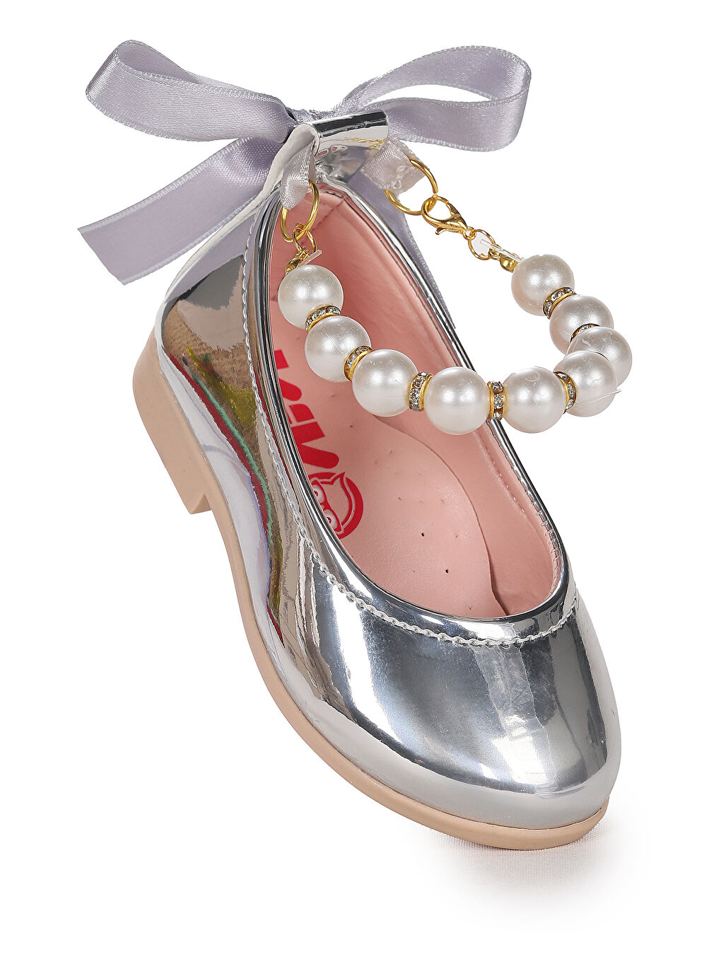 Gri Blanch Ayna İncili Lastikli Kız Bebek Babet Ayakkabı