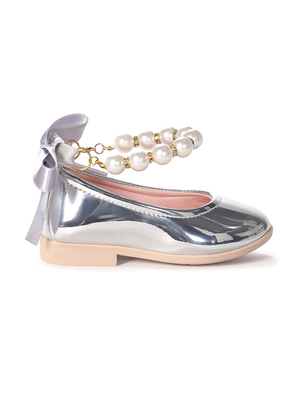 Gri Blanch Ayna İncili Lastikli Kız Bebek Babet Ayakkabı-2