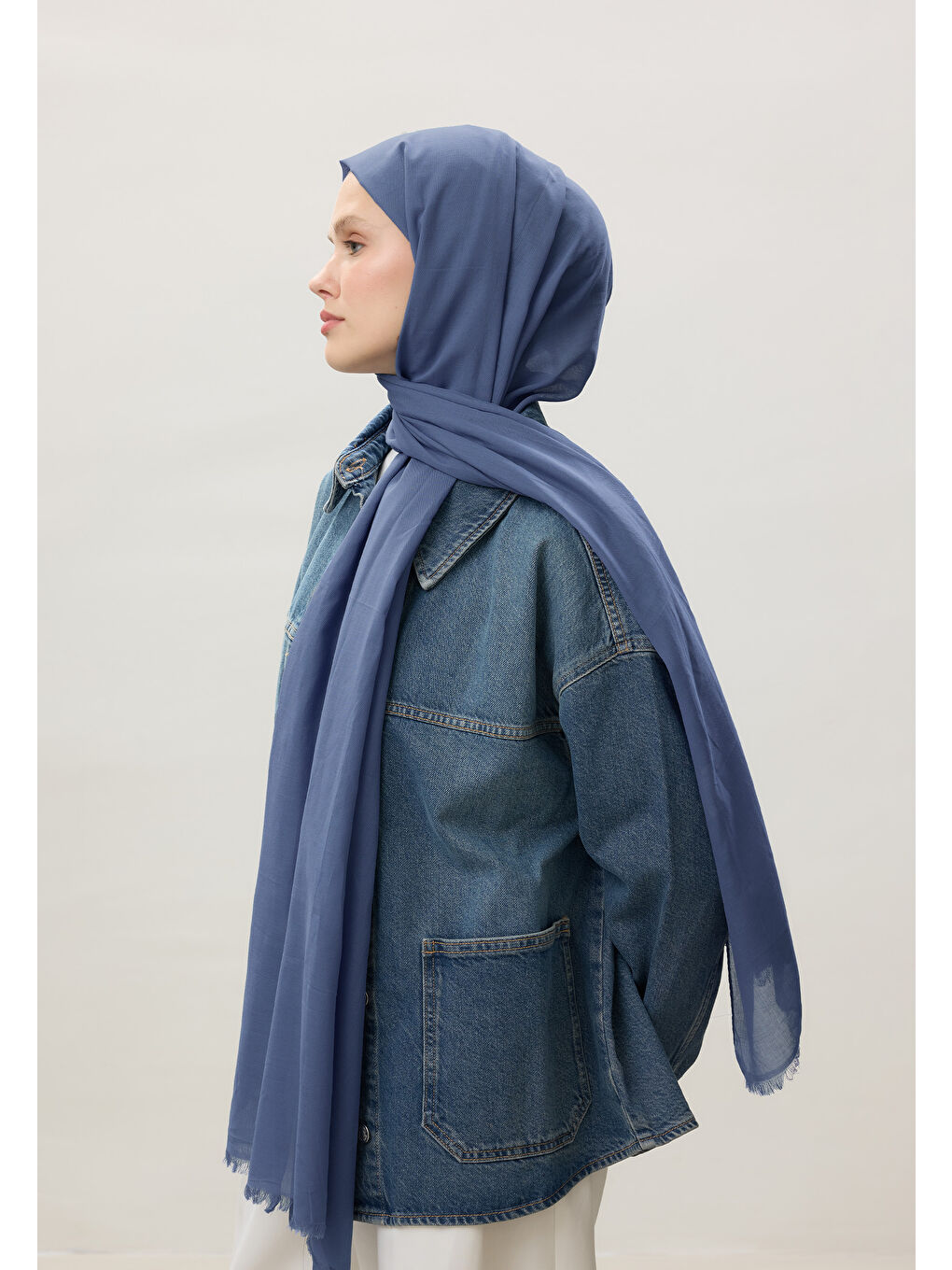 İnce Pamuk Vual Şal Jean Mavi-3