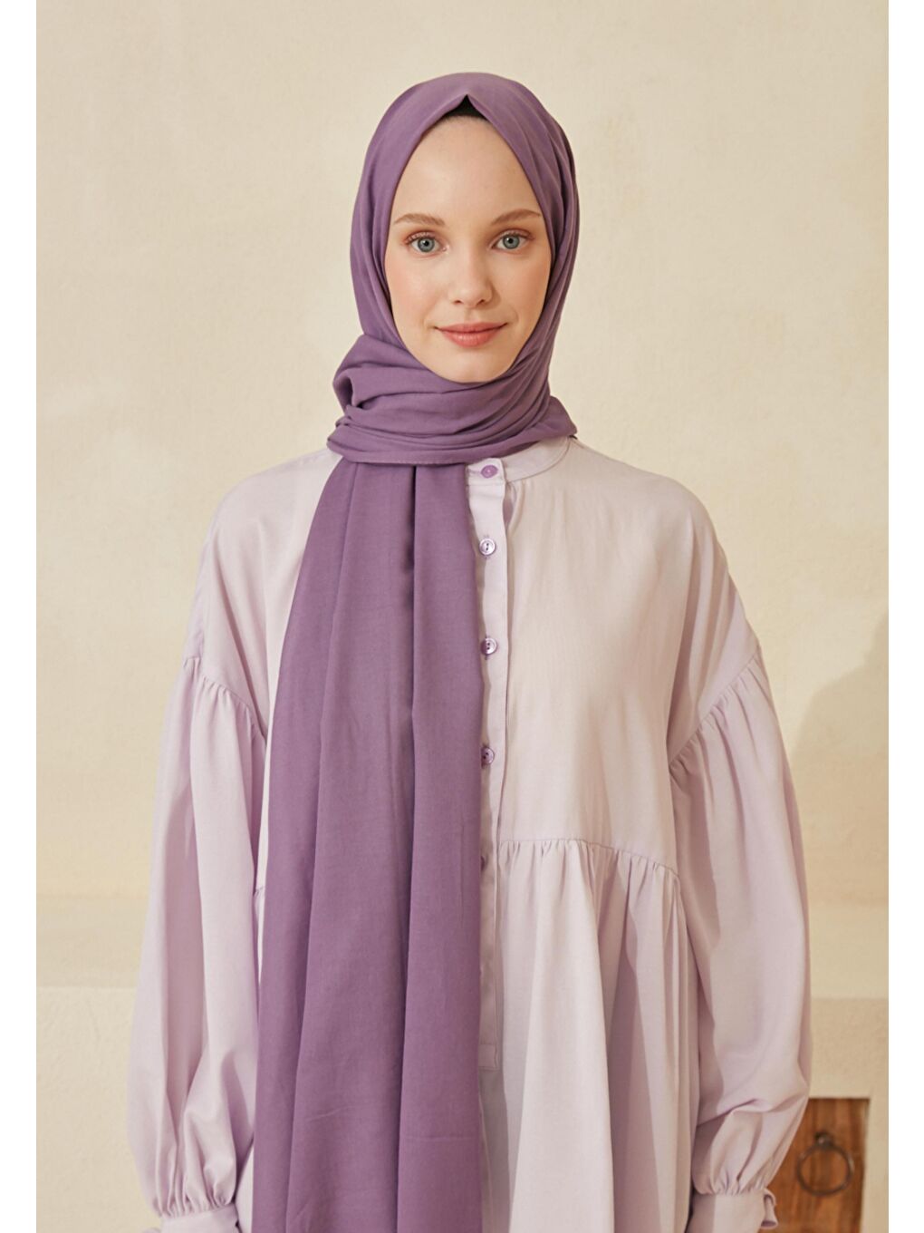 Lila İnce Pamuk Vual Şal Lavanta-1