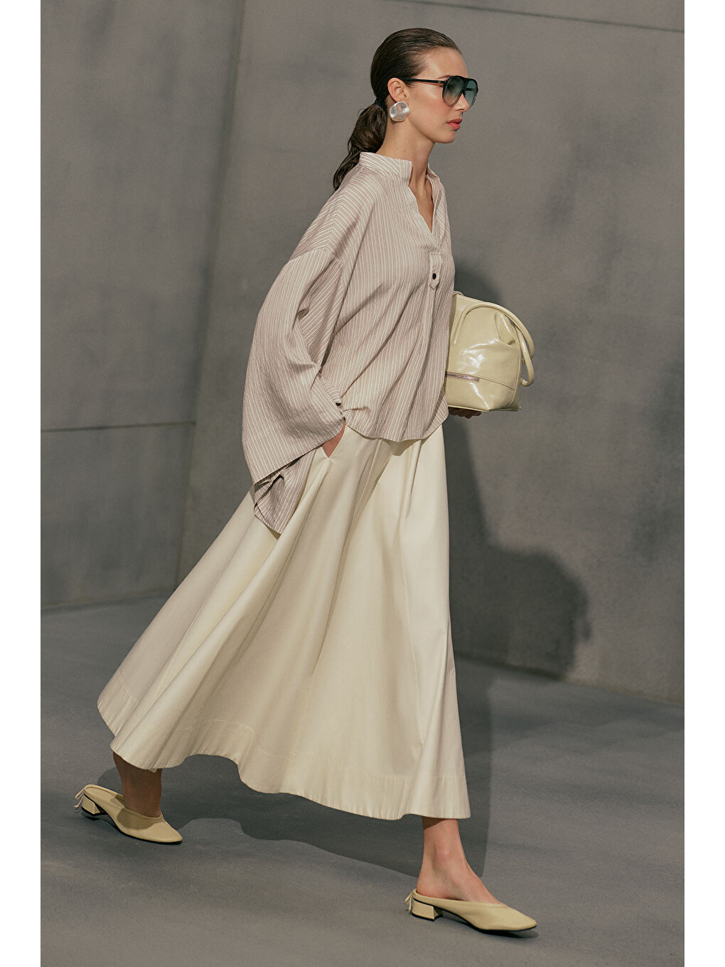 Bej Kup Detaylı Kloş Etek Vanilya-6