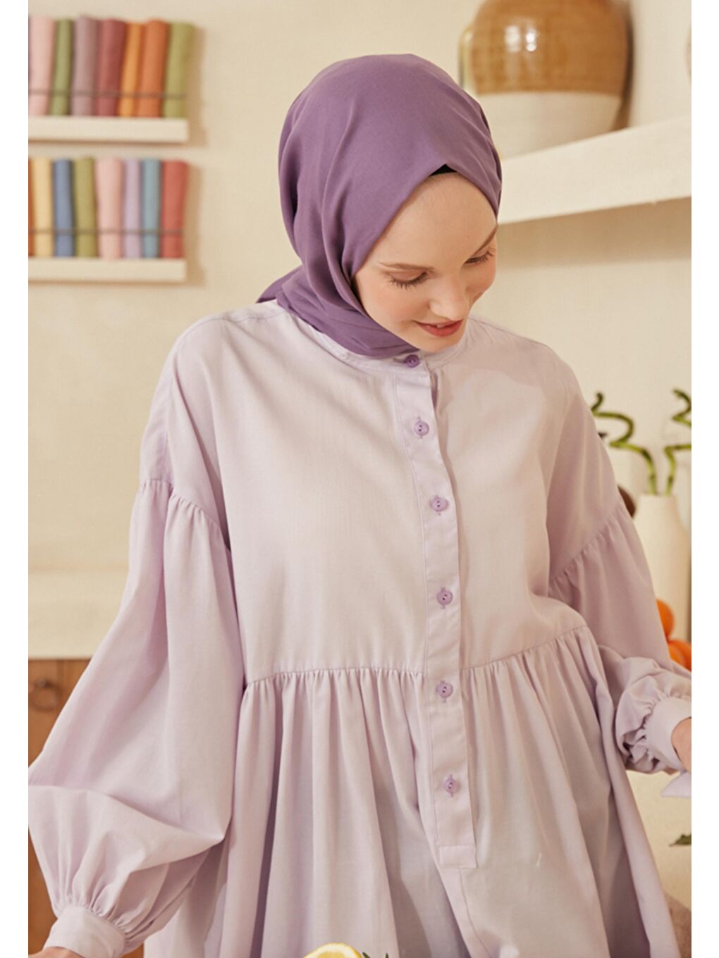 Lila İnce Pamuk Vual Şal Lavanta-2