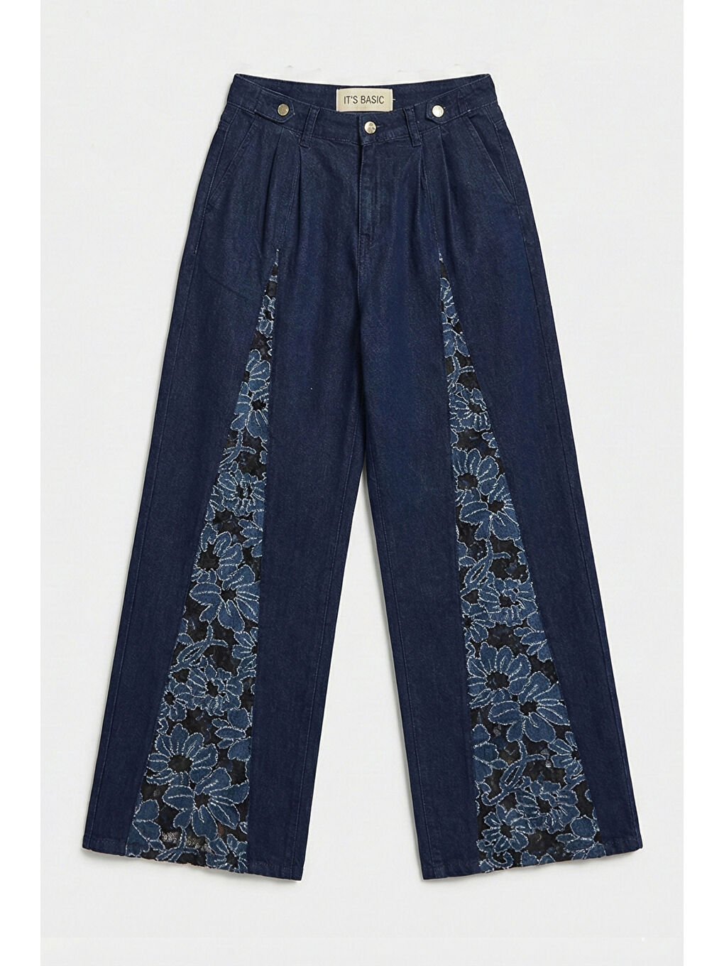 Kadın İndigo Selvedge 7s6-50 Wide Leg Dantel Nakış Detaylı Özel Tasarım Denim Jean-4