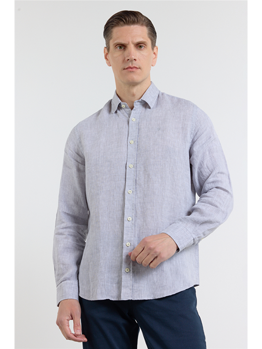 Gri Uzun Kol Cepsiz Slim Fit %100 Pamuk Gömlek 1004260163