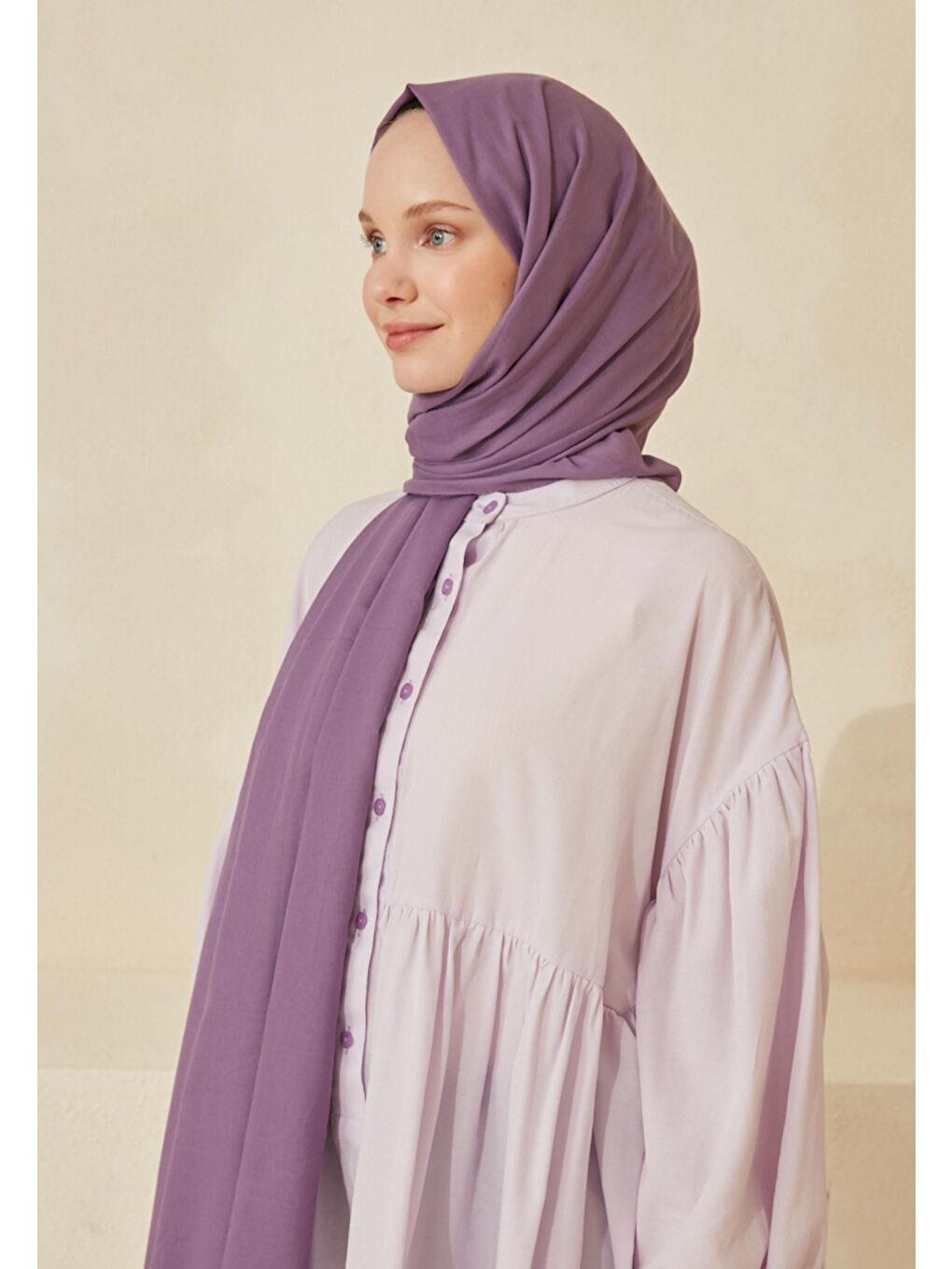 Lila İnce Pamuk Vual Şal Lavanta-3