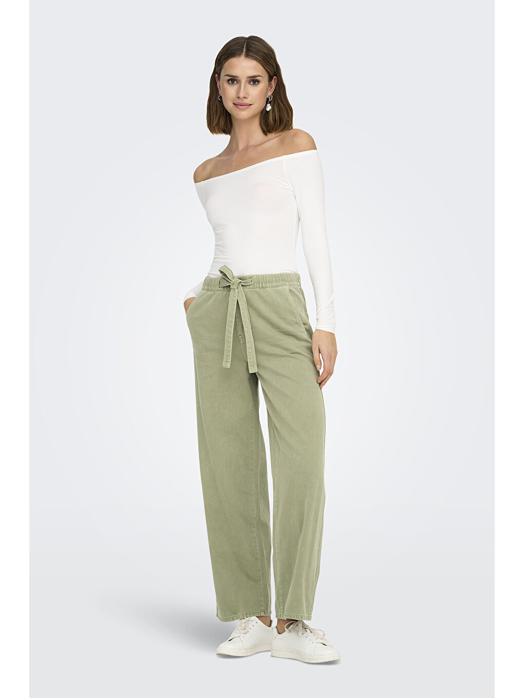 Only Yeşil Onlsilla Wide Leg Orta Bel Geniş Paça Kadın Pantolon 15340711 - 1