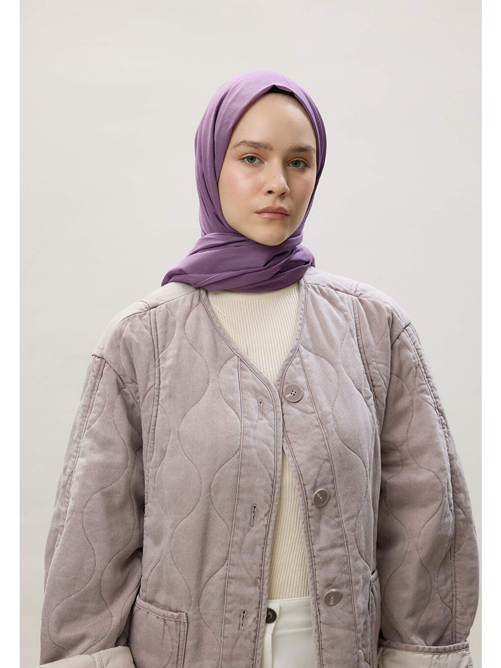 Lila İnce Pamuk Vual Şal Lavanta-4