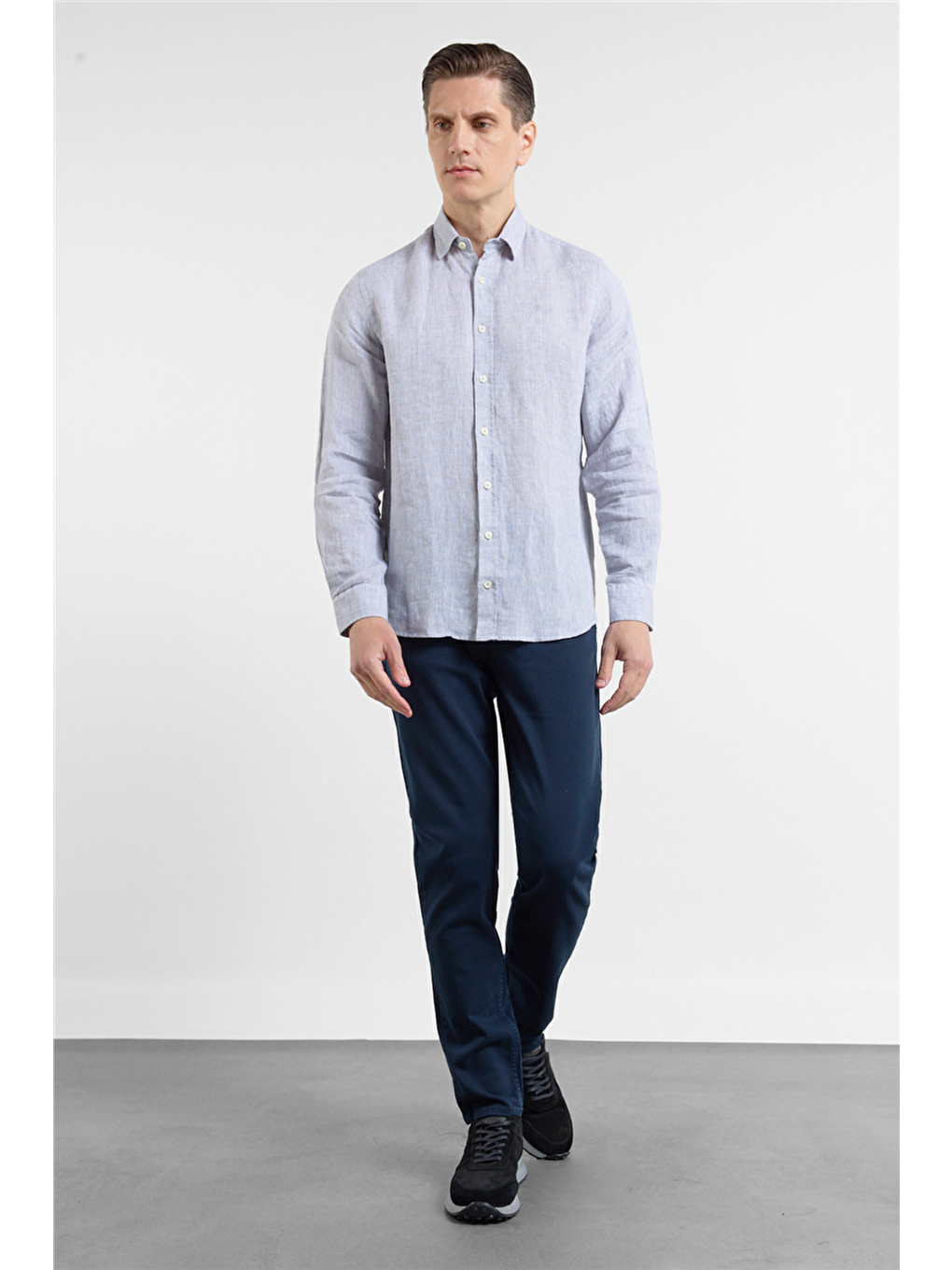 Gri Uzun Kol Cepsiz Slim Fit %100 Pamuk Gömlek 1004260163-1