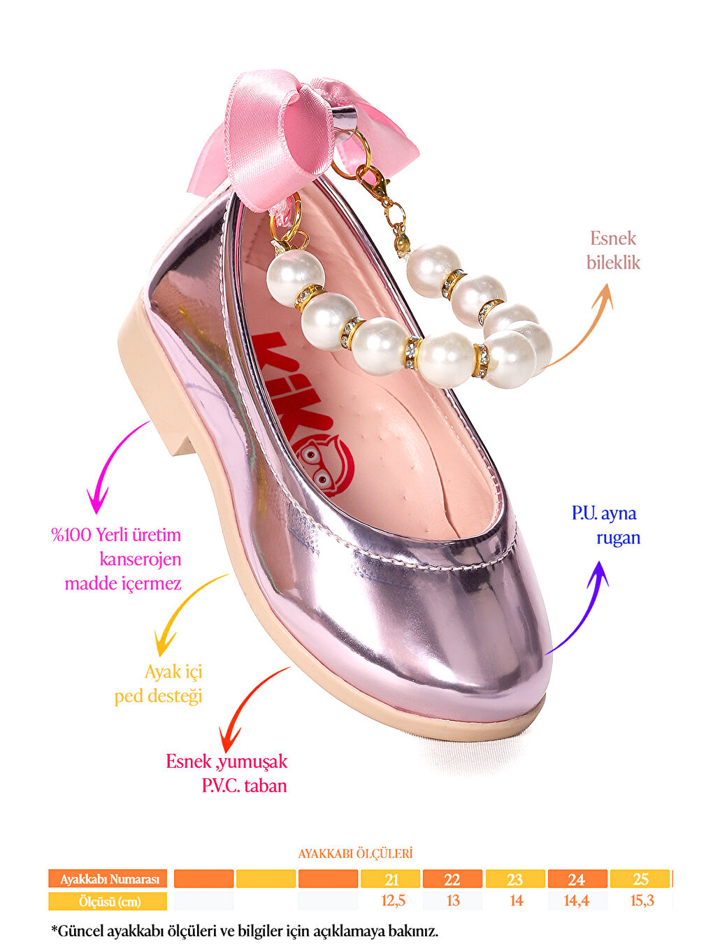 Pembe Blanch Ayna İncili Lastikli Kız Bebek Babet Ayakkabı-1