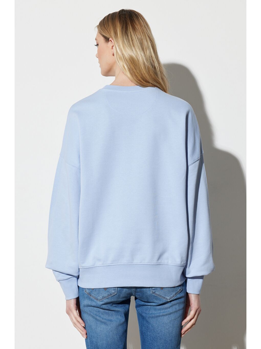 Regular Fit Normal Kesim %100 Pamuk Bisiklet Yaka Mavi Sweatshirt-7