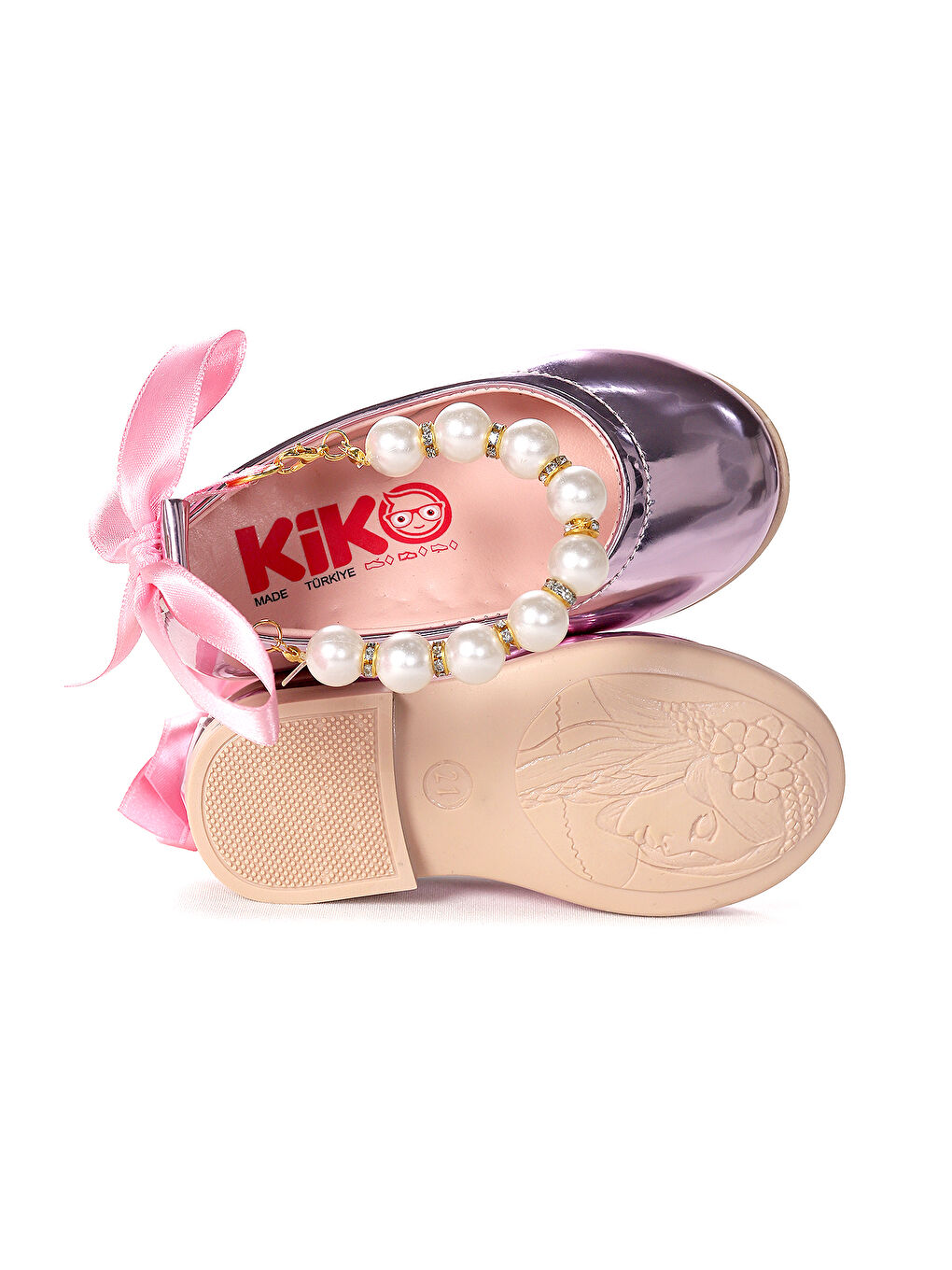 Pembe Blanch Ayna İncili Lastikli Kız Bebek Babet Ayakkabı-4