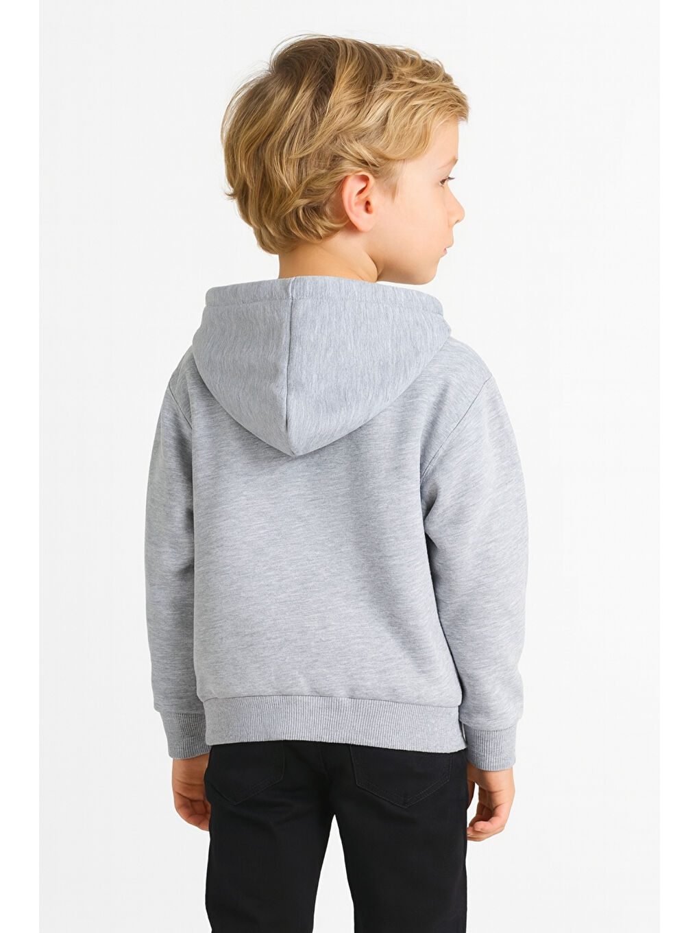 Gri Kız - Erkek Çocuk Basic Fermuarlı Kalın 3 İplik Kışlık Okul Sweat Ak1815-1