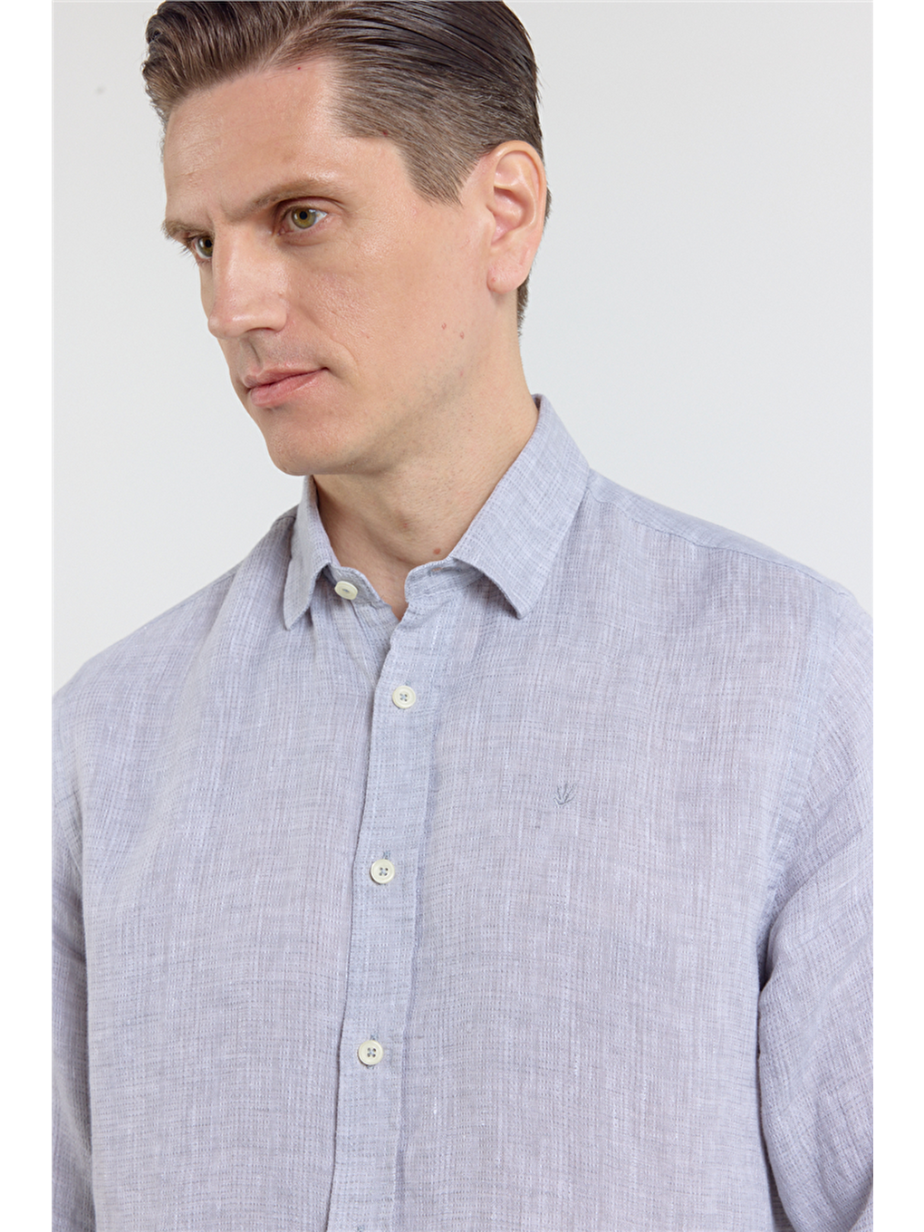 Gri Uzun Kol Cepsiz Slim Fit %100 Pamuk Gömlek 1004260163-3