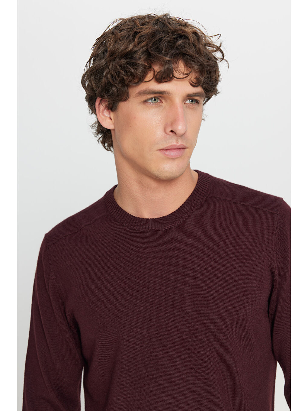 Erkek Bordo Yünlü Sıcak Tutan Normal Kesim Bisiklet Yaka Triko Kazak-3
