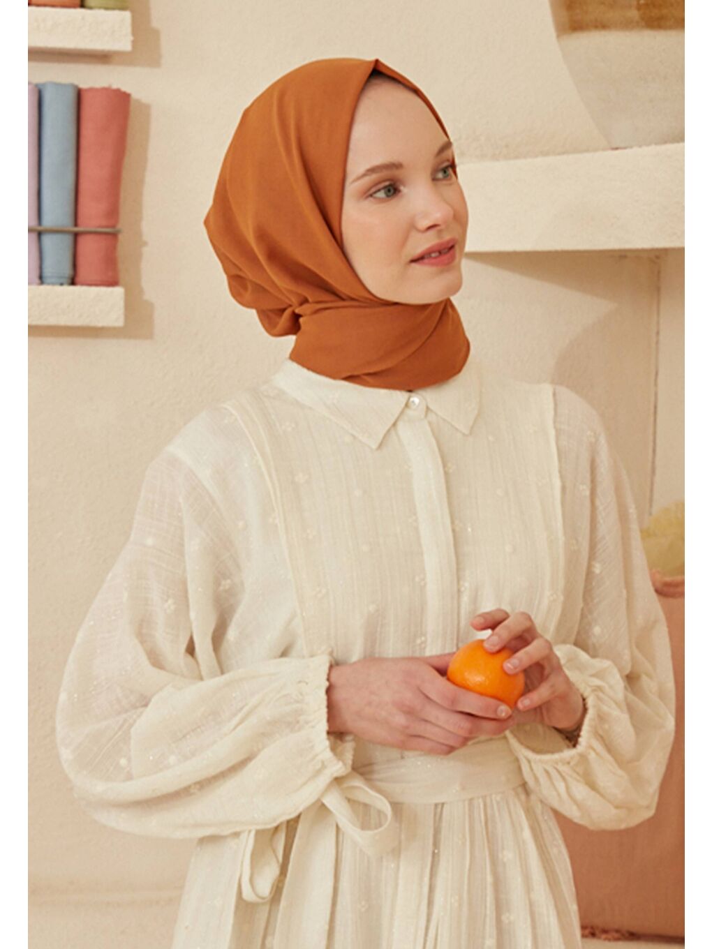 Kahverengi İnce Pamuk Vual Şal Camel-2