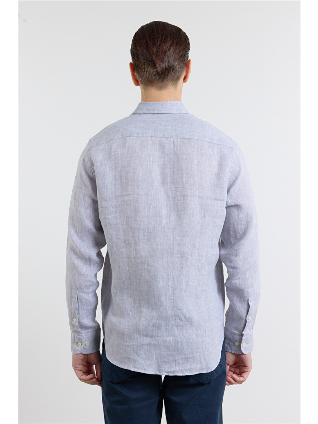 Gri Uzun Kol Cepsiz Slim Fit %100 Pamuk Gömlek 1004260163-4