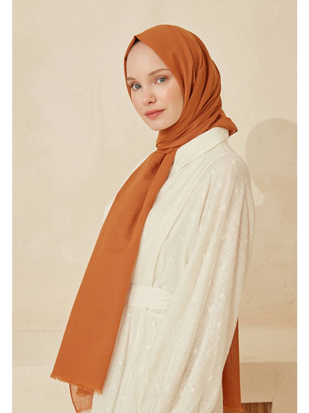Kahverengi İnce Pamuk Vual Şal Camel-3