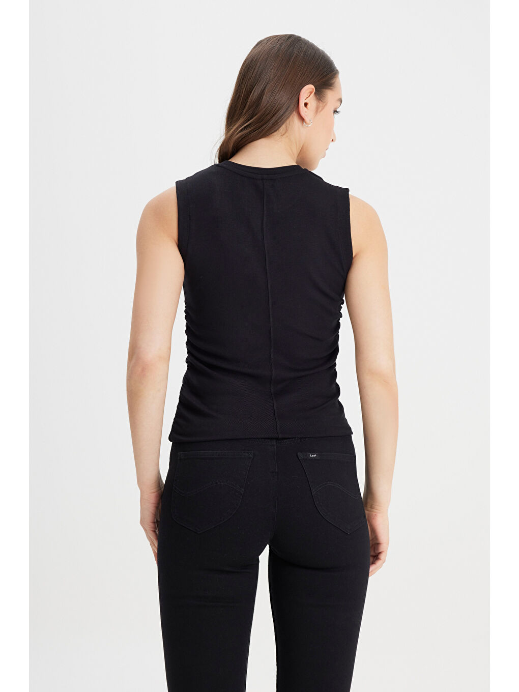 Slim Fit Dar Kesim Bisiklet Yaka Siyah Tişört-5