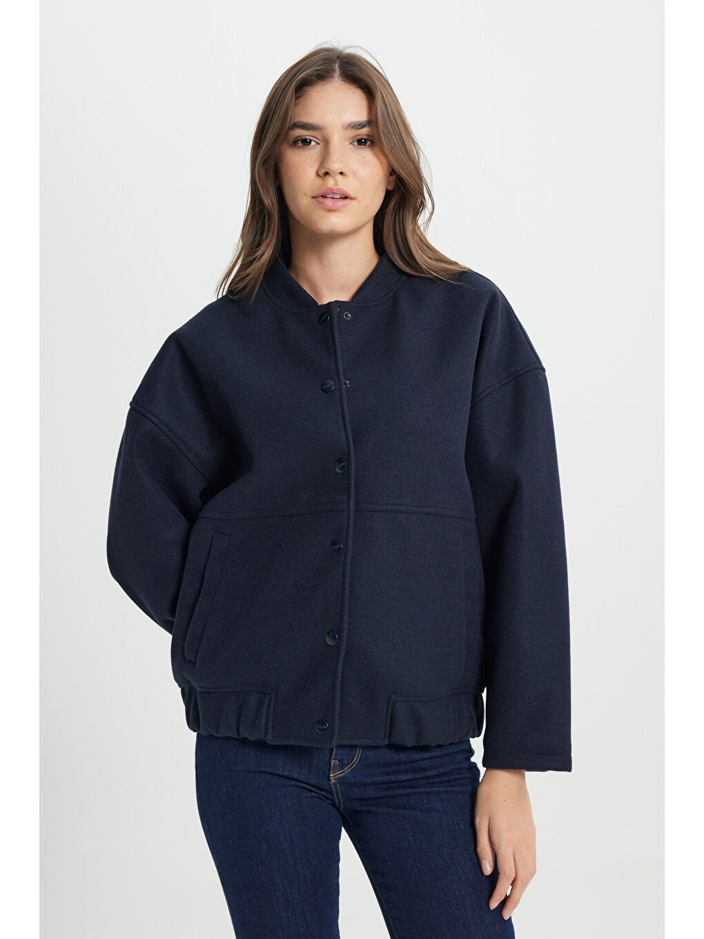 Loose Fit Rahat Kesim Lacivert Bomber Ceket