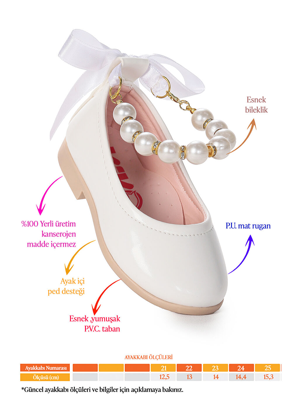 Beyaz Blanch Rugan İncili Lastikli Kız Bebek Babet Ayakkabı-1