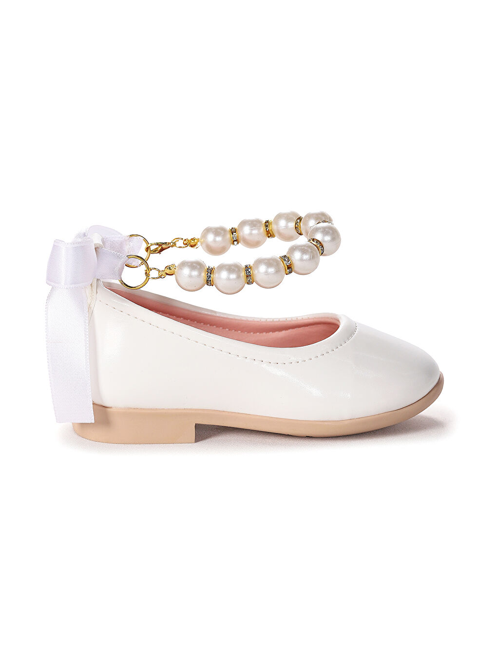 Beyaz Blanch Rugan İncili Lastikli Kız Bebek Babet Ayakkabı-2