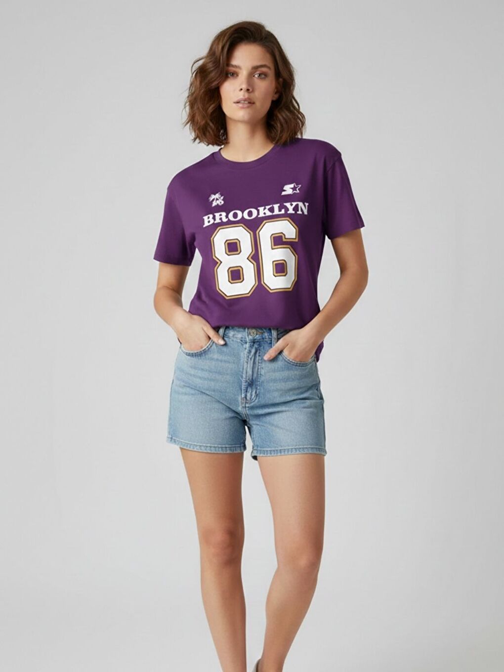 Kadın Mor Brooklyn 86 Baskılı Tişört