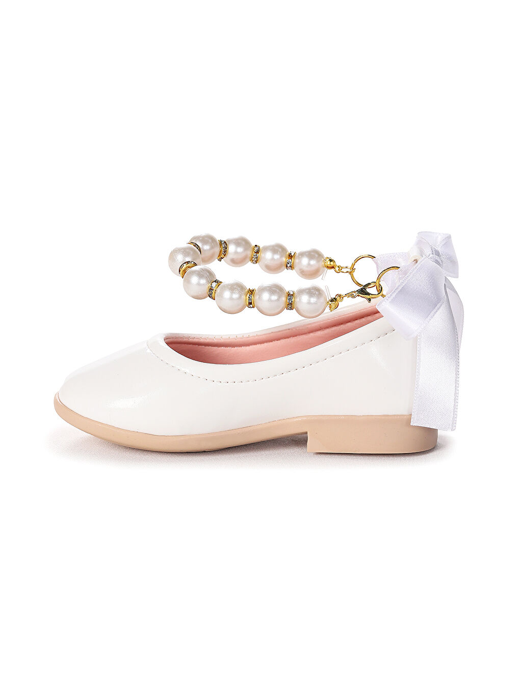 Beyaz Blanch Rugan İncili Lastikli Kız Bebek Babet Ayakkabı-3