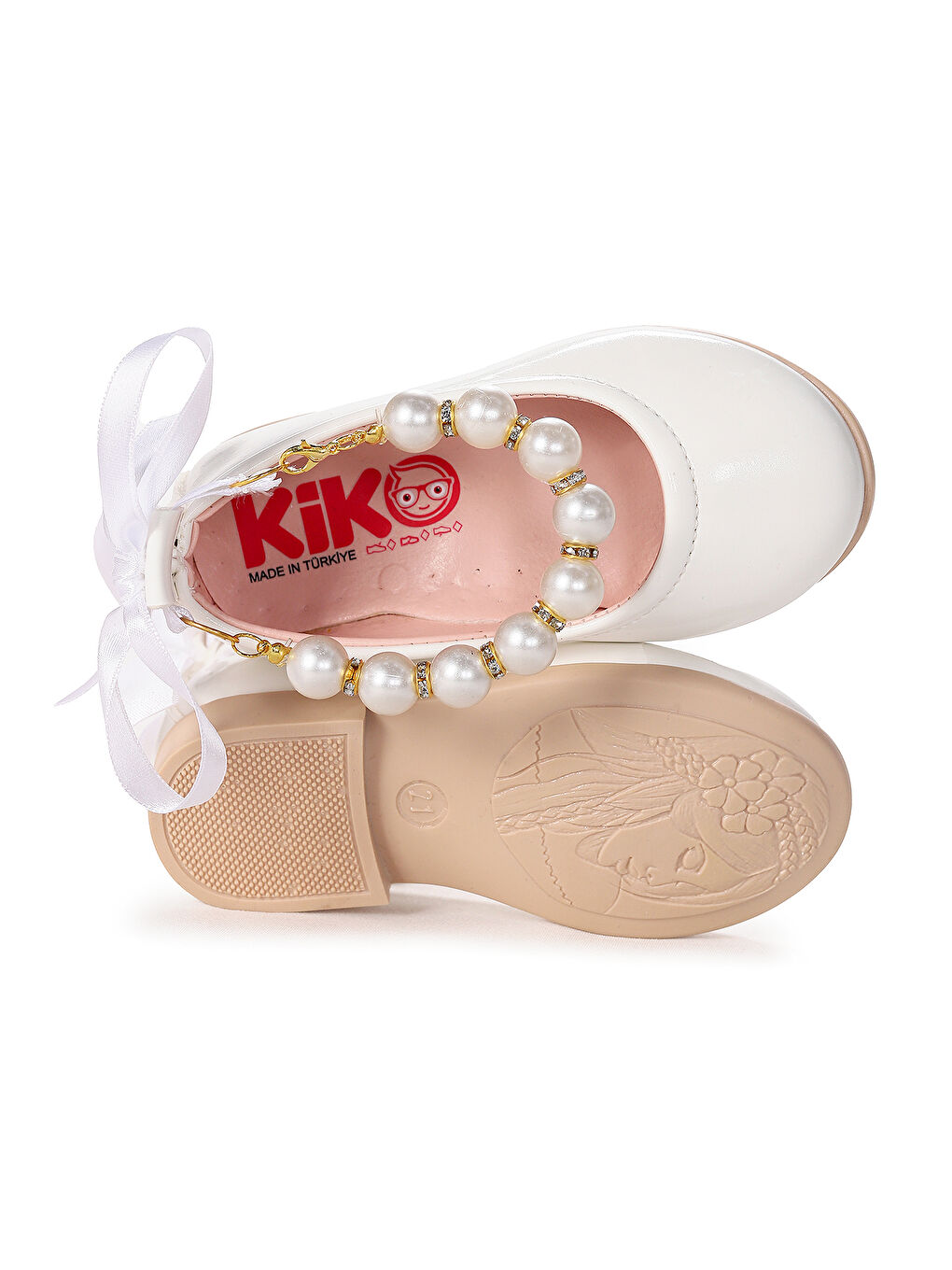 Beyaz Blanch Rugan İncili Lastikli Kız Bebek Babet Ayakkabı-4