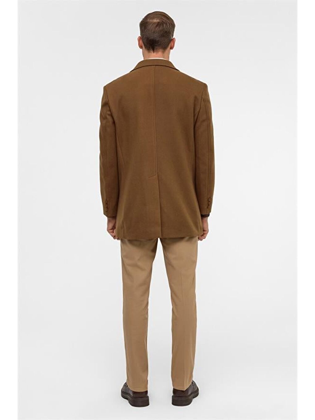 Kahverengi Koyu Kahve Slim Düz Mono Yaka Kaban-11