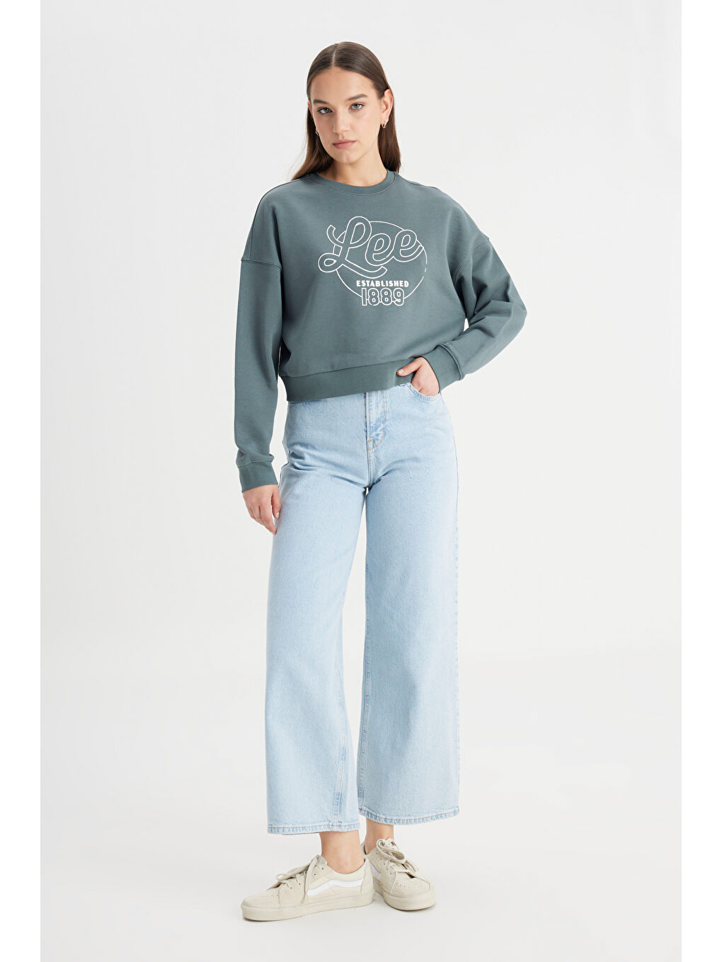 Regular Fit Normal Kesim Bisiklet Yaka %100 Pamuk Yeşil Sweatshirt-2