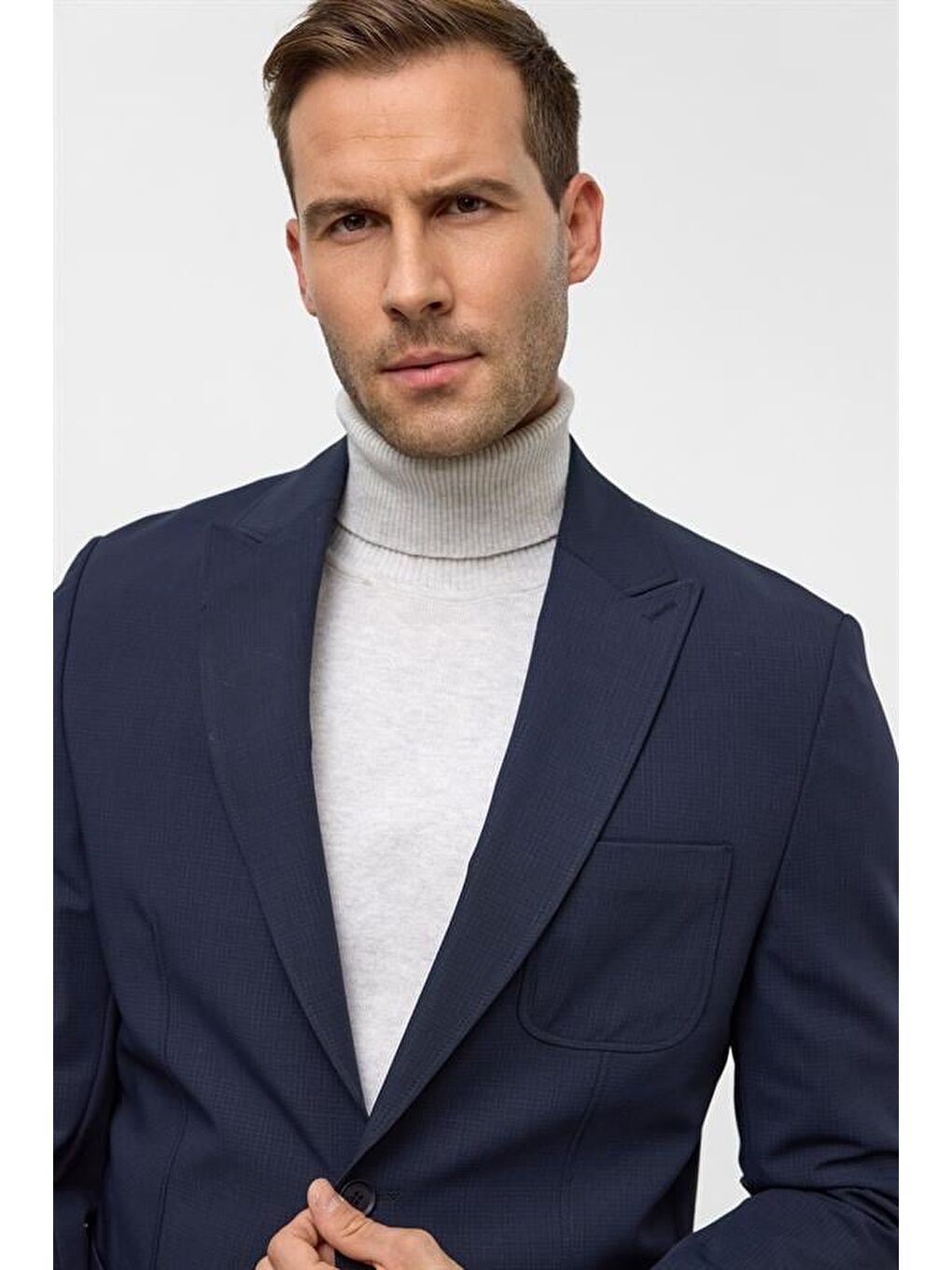 Lacivert Slim Desenli Sivri Yaka 6 Drop Yelekli Takım Elbise-7