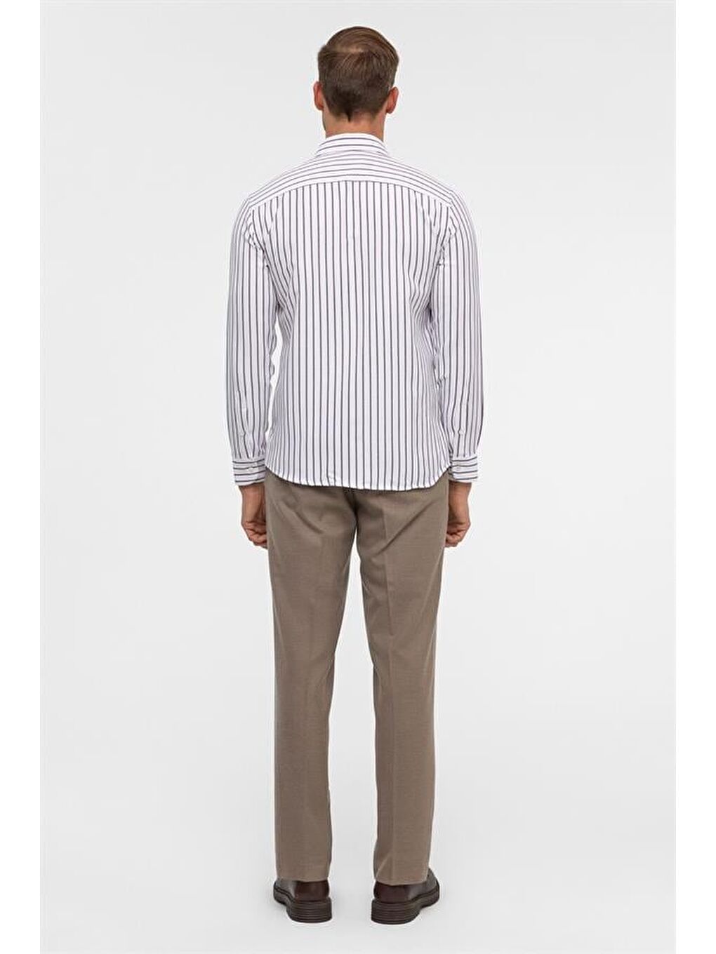 Koyu Bordo Slim Çizgili Klasik Yaka Gömlek-8