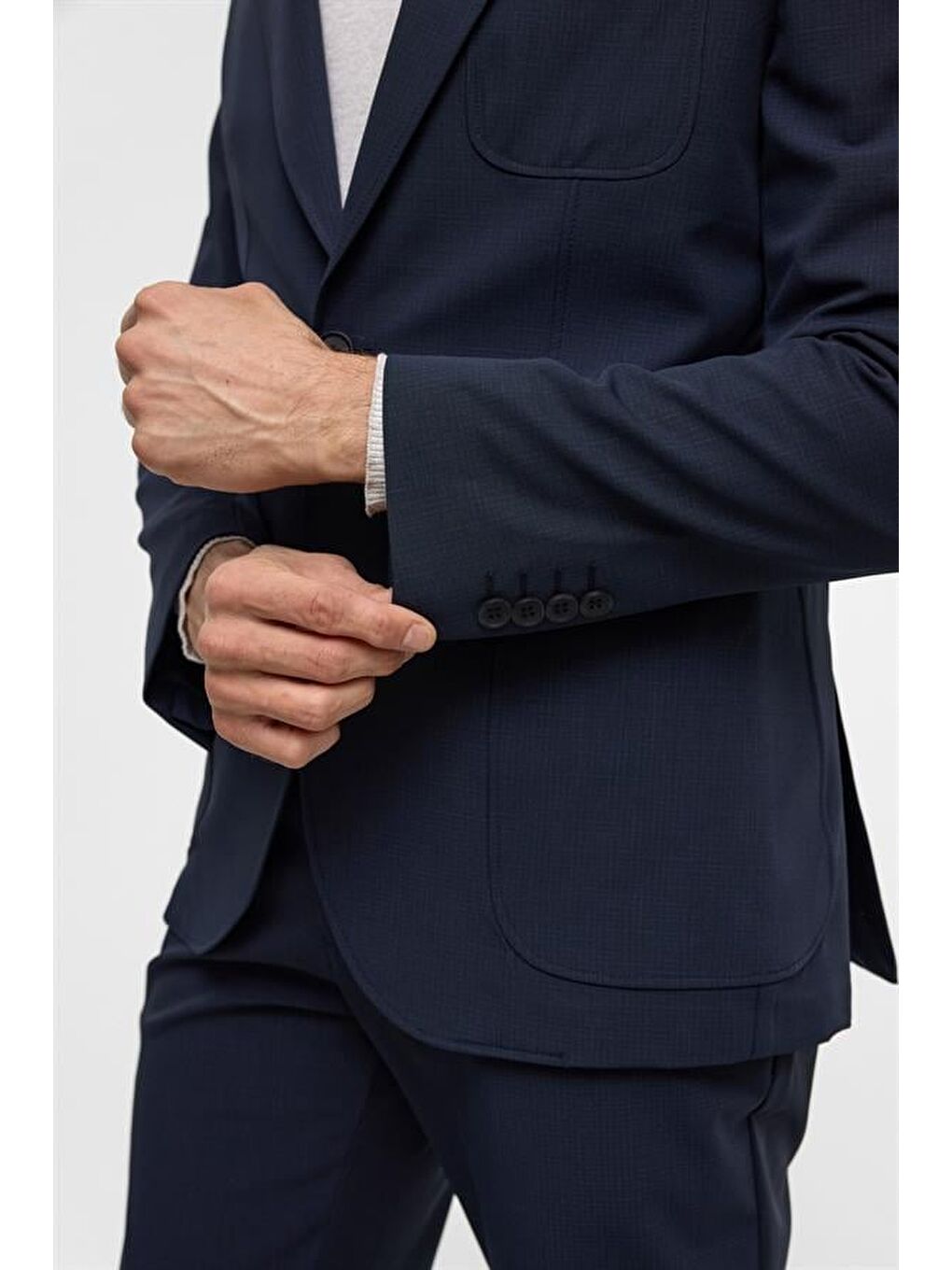 Lacivert Slim Desenli Sivri Yaka 6 Drop Yelekli Takım Elbise-8