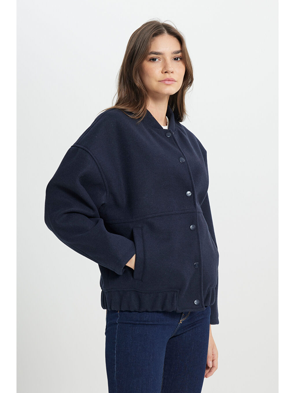 Loose Fit Rahat Kesim Lacivert Bomber Ceket-1