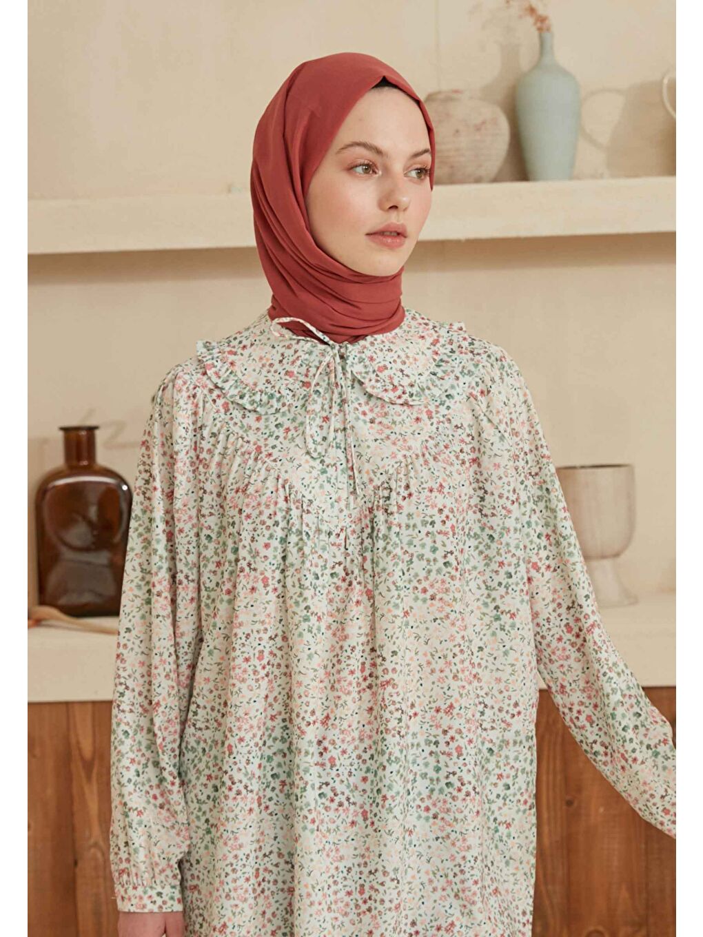 Pembe İnce Pamuk Vual Şal Vıntage Rose