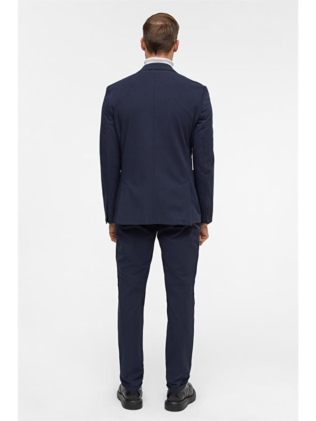 Lacivert Slim Desenli Sivri Yaka 6 Drop Yelekli Takım Elbise-11