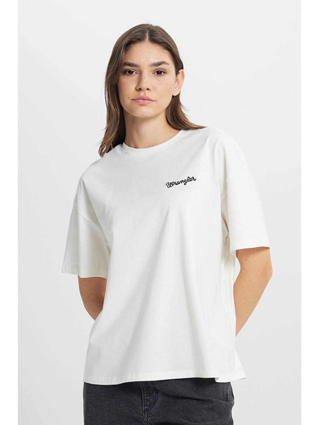 Loose Fit Rahat Kesim Bisiklet Yaka %100 Pamuk Beyaz Tişört