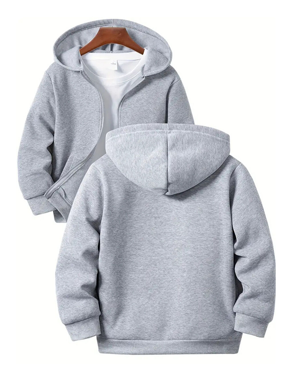 Gri Kız - Erkek Çocuk Basic Fermuarlı Kalın 3 İplik Kışlık Okul Sweat Ak1815-2