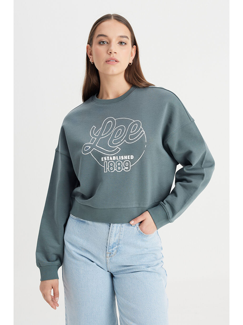 Regular Fit Normal Kesim Bisiklet Yaka %100 Pamuk Yeşil Sweatshirt-3