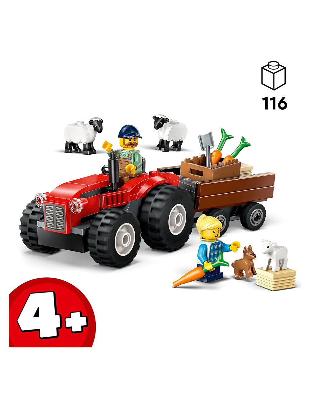 City Römorklu Kırmızı Çiftlik Traktörü ve Koyun 60461-1