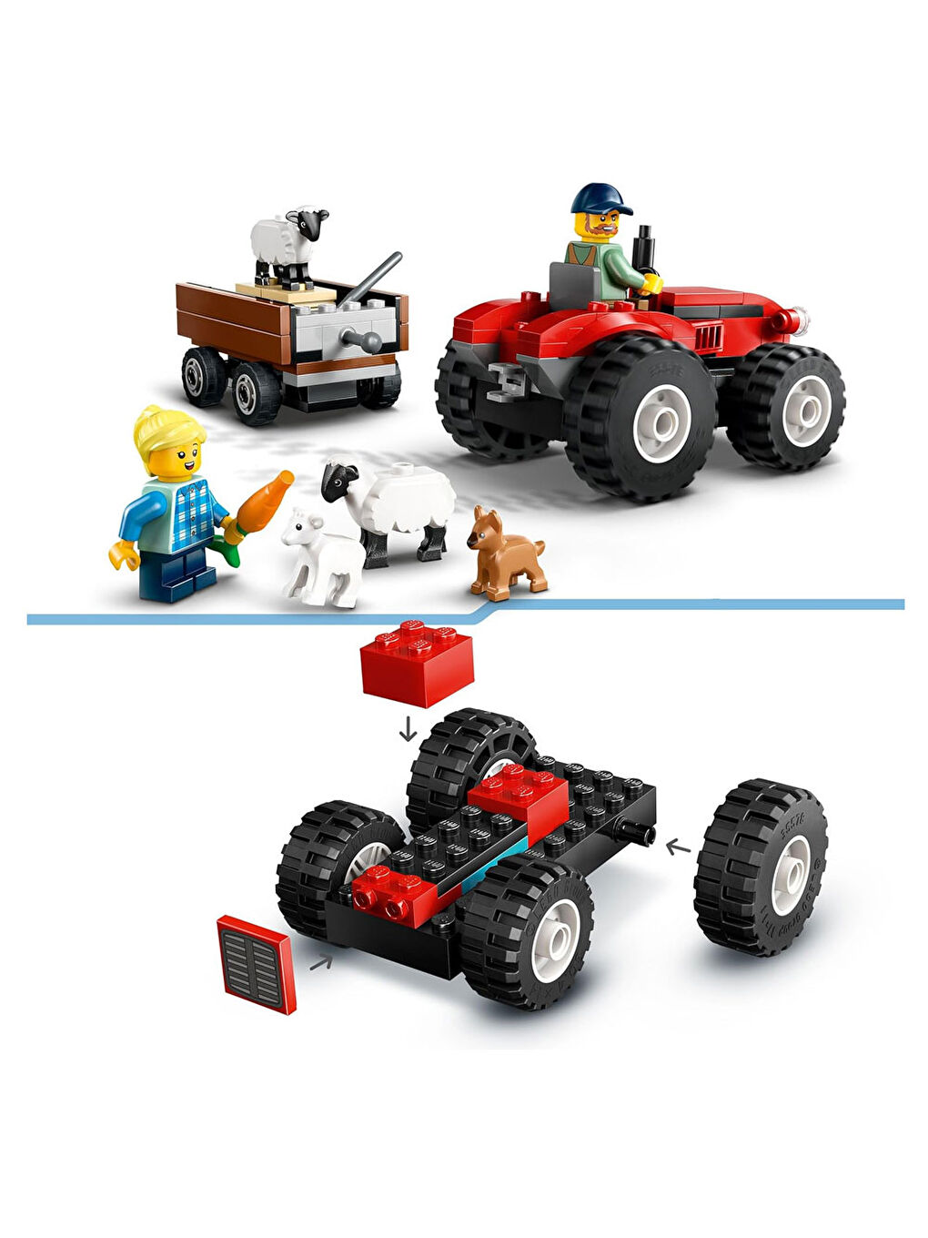 City Römorklu Kırmızı Çiftlik Traktörü ve Koyun 60461-2