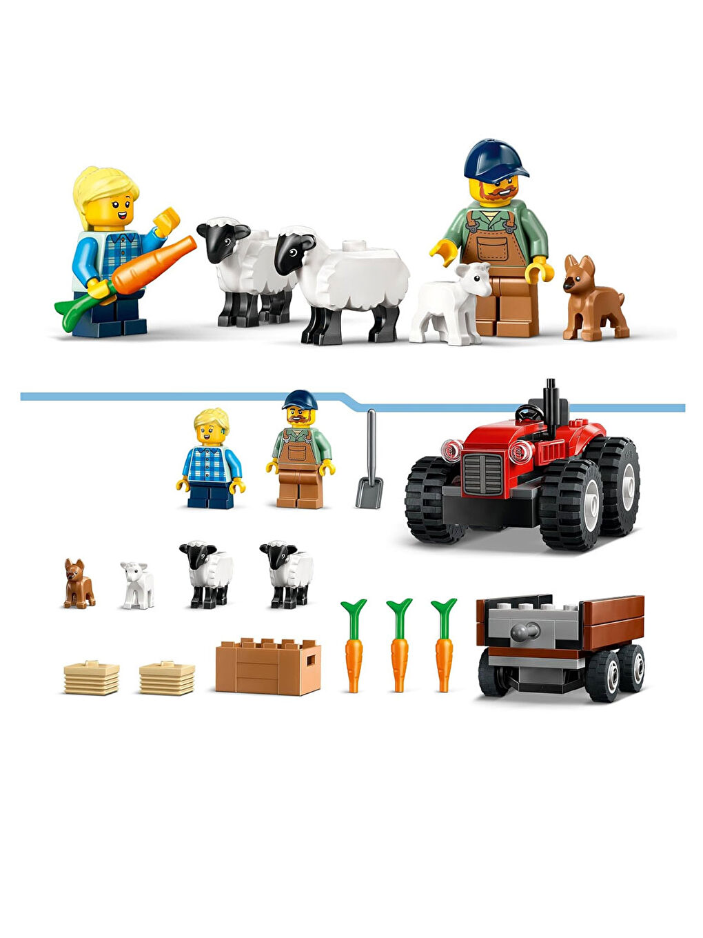City Römorklu Kırmızı Çiftlik Traktörü ve Koyun 60461-3