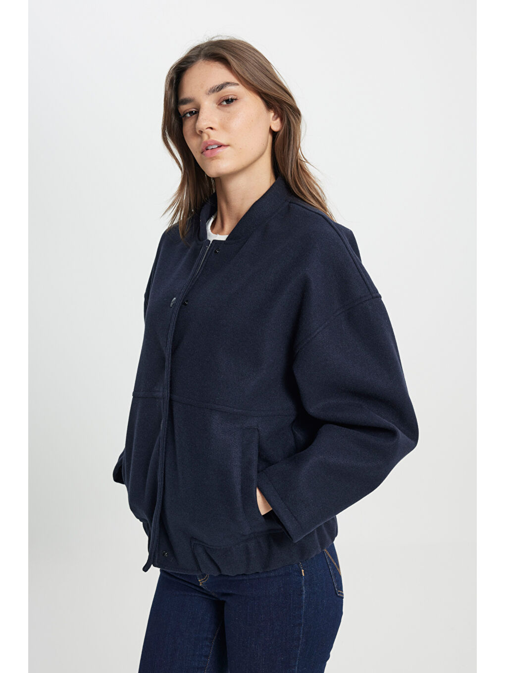 Loose Fit Rahat Kesim Lacivert Bomber Ceket-2