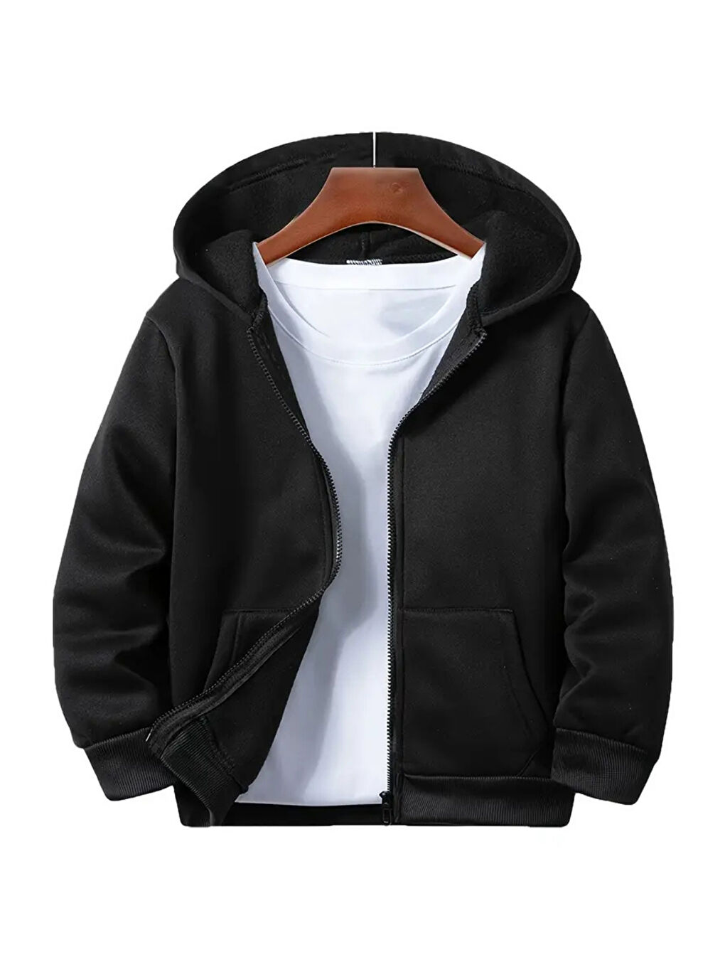 Siyah Kız - Erkek Çocuk Basic Fermuarlı Kalın 3 İplik Kışlık Okul Sweat Ak1815-2