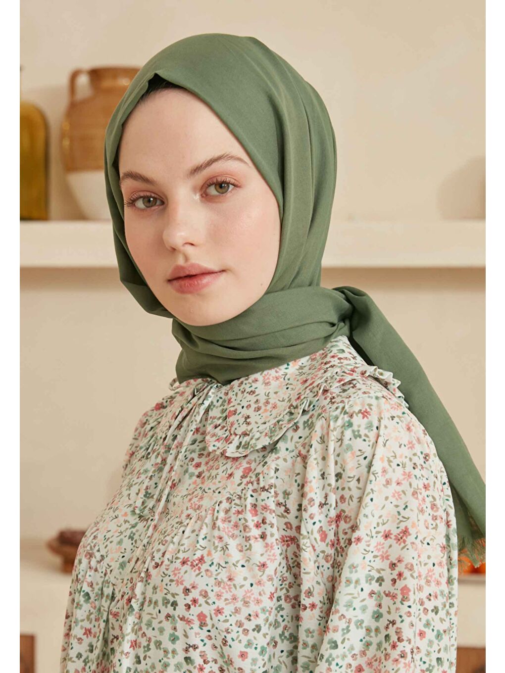 Yeşil İnce Pamuk Vual Şal Mınt-1