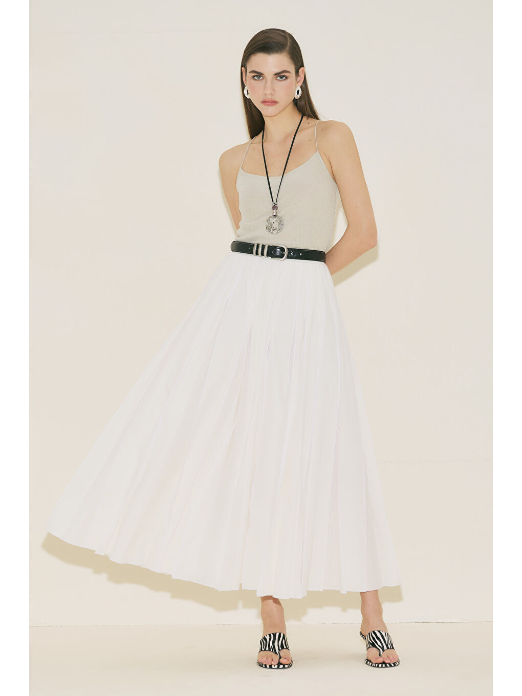 Zeya Parçalı Etek Ekru-2